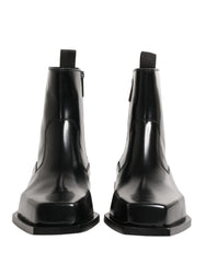 Dolce & Gabbana Black Leather Zip Closure Ankle Boots Shoes