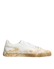 Dolce & Gabbana White Leather Paint Effect Low Top Sneakers Shoes