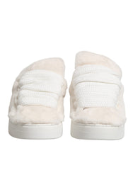 Dolce & Gabbana White Shearling Fur Bianco Low Top Sneakers Shoes