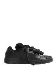 Dolce & Gabbana Black Calf Leather Nappa Lace-Up Sneakers Shoes