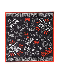 Dolce & Gabbana Black White Red DG Crown Cotton Foulard 47cm x 46cm Scarf