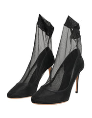 Dolce & Gabbana Black Nylon Stretch Mesh Sock Boots Shoes