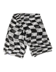 Dolce & Gabbana Black White Check Silk Wrap Foulard 133cm x 132cm Scarf