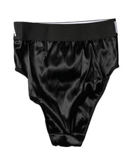 Dolce & Gabbana Black Satin High-Waist Brief Logo Women Underwear
