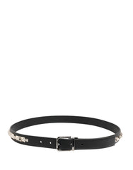 Dolce & Gabbana Black Leather Studded Silver Tone Buckle Belt