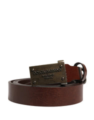 Dolce & Gabbana Brown Leather Logo Metal Buckle Men Belt