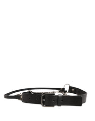 Dolce & Gabbana Black Leather Silver Chain Waist Men Belt