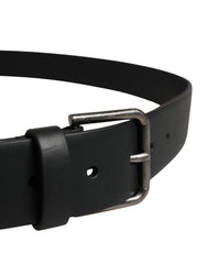 Dolce & Gabbana Black Calf Leather Silver Metal Buckle Belt