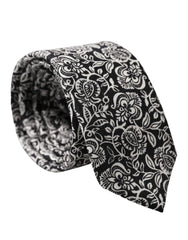 Dolce & Gabbana Black White Floral Fantasy Silk Adjustable Necktie Tie