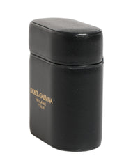 Dolce & Gabbana Black Calf Leather Logo Print Flip Holder Airpods Case