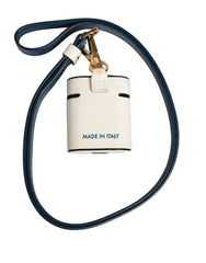 Dolce & Gabbana White Calf Leather Logo Flip Holder Strap Airpods Case