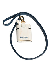 Dolce & Gabbana White Calf Leather Logo Flip Holder Strap Airpods Case