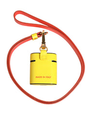 Dolce & Gabbana Yellow Calf Leather Logo Flip Holder Strap Airpods Case