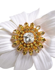Dolce & Gabbana White Yellow Silk Blend Floral Crystals Diadem Headband