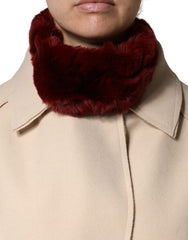 Dolce & Gabbana Red Lamb Fur Collar Women Neck Wrap 50cm x 8cm Scarf