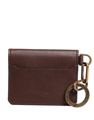 Dolce & Gabbana Brown Leather Logo Embossed Key Chain Card Holder Wallet