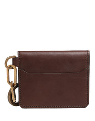 Dolce & Gabbana Brown Leather Logo Embossed Key Chain Card Holder Wallet