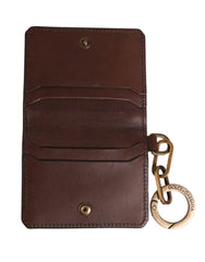 Dolce & Gabbana Brown Leather Logo Embossed Key Chain Card Holder Wallet