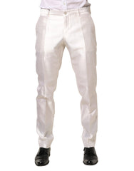 Dolce & Gabbana White Silk Satin Dress Formal Trouser Pants