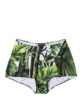 Dolce & Gabbana Green Leaf Print High-Waisted Girdle Beachwear