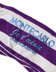 Dolce & Gabbana Purple White Stripes Nylon Bandeau Swimwear