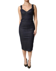 Dolce & Gabbana Dark Blue Cotton Denim Sheath Midi Dress