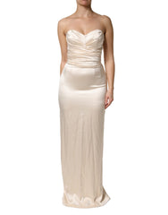 Dolce & Gabbana White Satin Strapless Sheath Maxi Dress