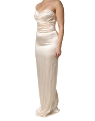 Dolce & Gabbana White Satin Strapless Sheath Maxi Dress