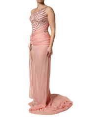 Dolce & Gabbana Pink Embellished One Shoulder Maxi Dress