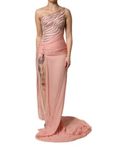 Dolce & Gabbana Pink Embellished One Shoulder Maxi Dress