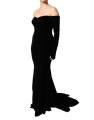 Dolce & Gabbana Black Off Shoulder Bodycon Long Gown Dress