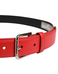 Dolce & Gabbana Men Beige Red Woven Leather Metal Buckle Belt