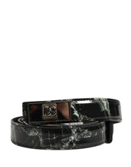 Dolce & Gabbana Men Black Marble Leather DG Logo Buckle Belt