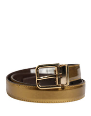 Dolce & Gabbana Men Gold Classic Leather Metal Buckle Belt