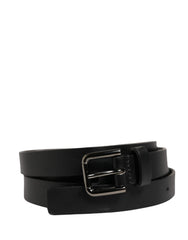 Dolce & Gabbana Black Double Strap Leather Silver Buckle Belt