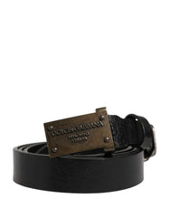 Dolce & Gabbana Men Black Classic Leather Logo Buckle Belt