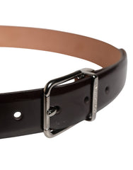 Dolce & Gabbana Men Black Calfskin Leather Metal Buckle Belt