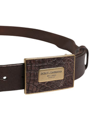 Dolce & Gabbana Men Brown Leather Logo Metal Buckle Belt