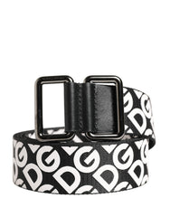 Dolce & Gabbana White Black Logo Leather Metal Buckle Belt