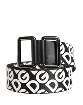 Dolce & Gabbana White Black Logo Leather Metal Buckle Belt