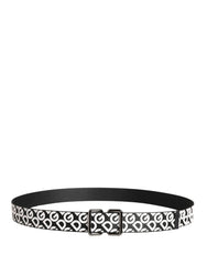 Dolce & Gabbana White Black Logo Leather Metal Buckle Belt