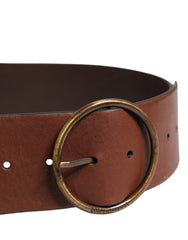 Dolce & Gabbana Brown Leather Wide Waist Metal Round Belt