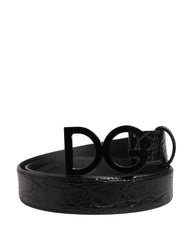 Dolce & Gabbana Men Black Exotic Leather Logo Buckle Belt