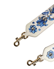 Dolce & Gabbana White Blue Floral Leather Stud Accessory Shoulder Strap