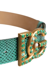 Dolce & Gabbana Green Leather DG Logo Embellished Buckle Belt