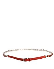 Dolce & Gabbana Red Velvet Crystals Chain Embellished Belt