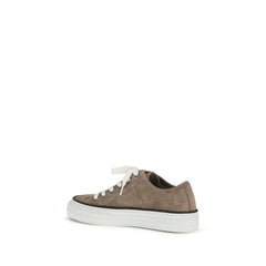 Brunello Cucinelli Beige Calf Leather Bos Taurus Low Top Sneakers
