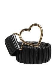 Dolce & Gabbana Black Leather Gold Heart Metal Buckle Belt