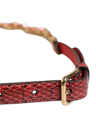 Dolce & Gabbana Red Leather Daisy Crystal Embellished Waist Belt