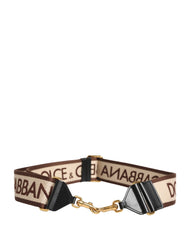 Dolce & Gabbana Beige Logo Print Gold Brass Bag Accessory Shoulder Strap